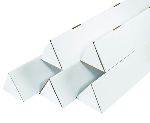 Aviditi Triangle Corrugated Cardboard Mailing Tubes, 3" x 30 1/4", White, Pack of 50, for Protecting, Shipping, and Storing Irregular-Shaped Items