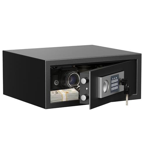 Digital Electronic Money Safe, 0.7 Cubic Feet Safe for Home, Steel Safe Box with Shelf & Keypad & Keys for Documents Valuables, Personal Safe for Office and Hotel, 16.9''W x 14.6”D x 7"H