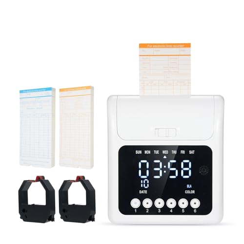 Electronic Time Clock with 100pcs Cards 2 Sided Monthly & Weekly and 2PCS Ink Ribbon Employee Attendance Machine with Multi-Language