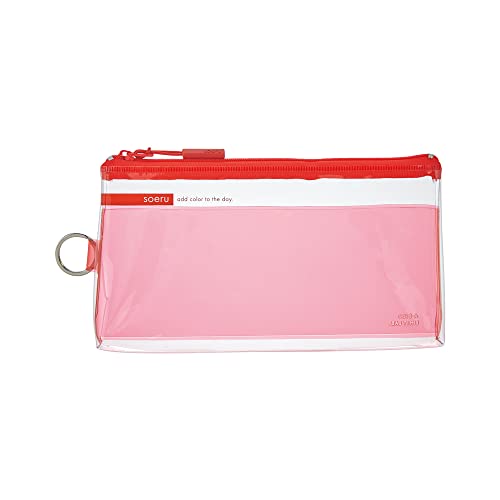Lihit Lab SOERU A8100-3 Transparent Clear Pen Case, Approx. 20 Pens, Sunny Red