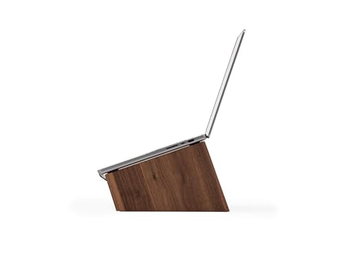 Oakywood Wooden Slanted Laptop Stand - Ergonomic Riser & Holder for 13-14" Laptops - Convenient Desk Stand Wood - 45x22x14cm - Walnut