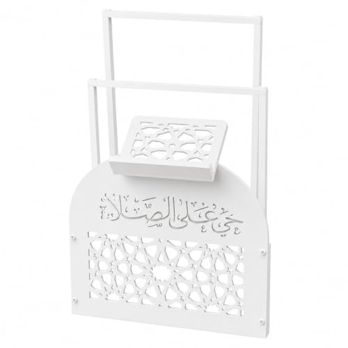 Prayer Mat Holder, Floor Standing Metal Storage Rack with Book Shelf White