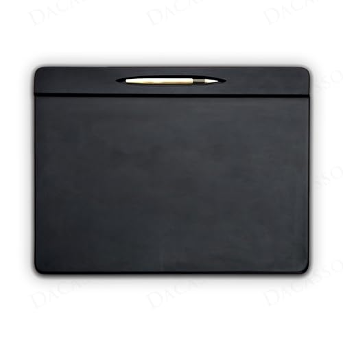 Dacasso 17” x 14” Classic Black Leather Conference Pad w/Pen Well - Luxury Leather Desk Blotter for Writing - Padded Executive Table Surface Protector