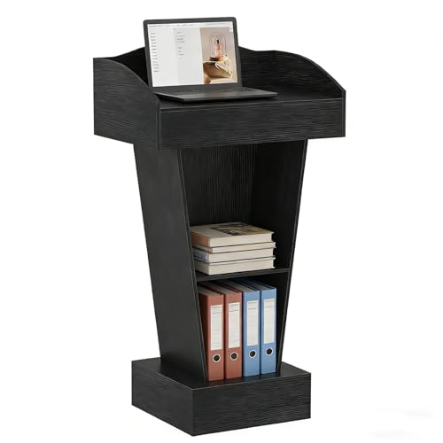aboxoo Podium Stand - Modern Podium Lectern with Laptop Shelf and Storage, Portable Lectern Podium Stand with Wooden Heavy Base, Ideal for Classroom, Office, Church, and Reception Areas(Black)