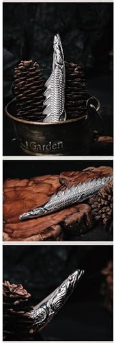 ZALHIN Unique Dinosaur Fish Desk Sculpture – Stylish Stainless Steel & Bronze Handpiece, Creative Desktop Decor, Letter Opener,Retro Collectible Ornament