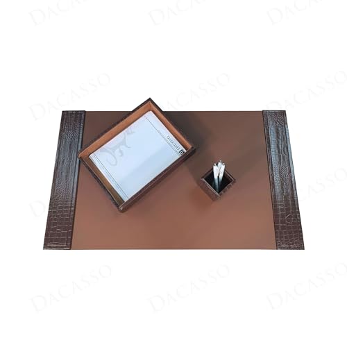 Dacasso Brown Crocodile Embossed, 3 Piece Luxury Desk Accessory Set - Executive Desk Decor - 34" x 20" Leather Blotter Pad & Desk Organization Essentials