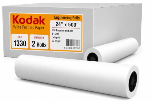 KODAK Wide Format Paper 24 x 500 FT 20# Engineering Bond, 3" Core, 2 Rolls/Ctn
