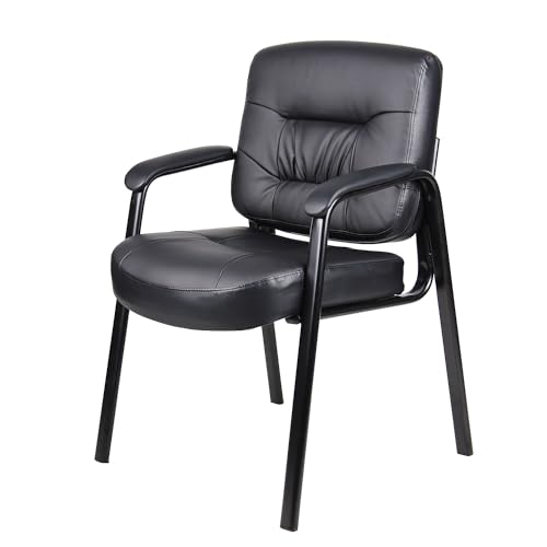 Boss Office Products Executive Mid Back LeatherPlus Guest Chair in Black (B7509)
