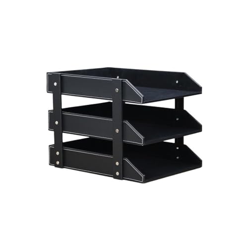 File Rack Leather Desk File Organizer, 3-Layer Stackable Tray, Used to Store documents folders Stationery Letter Trays(Black)