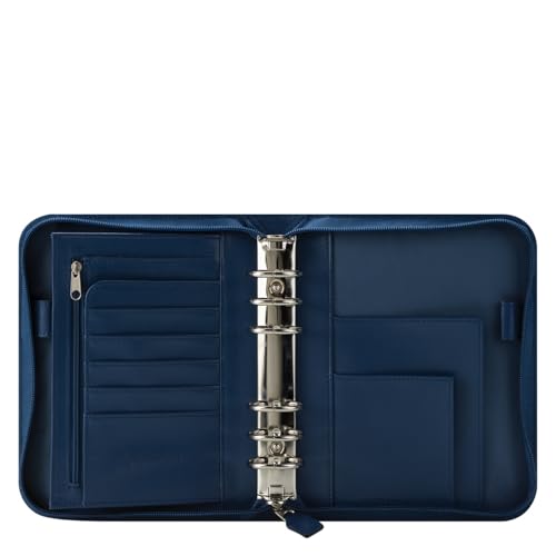 FranklinCovey - FC Signature Ring-Bound Binder for FranklinCovey Planners | Leather - Zipper Binder (Compact, Blue)