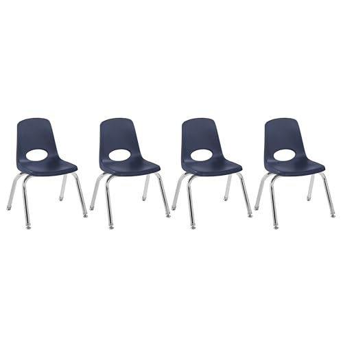 FDP 12" School Stack Chair with Swivel Glides, Navy, 4-Pack, 10379-NV