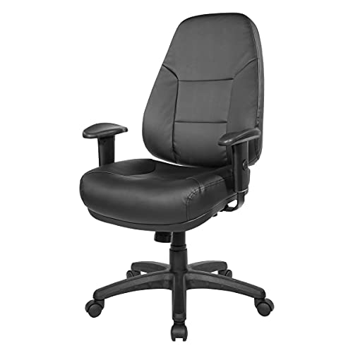 Office Star EC Series Professional Executive Ergonomic High Back Office Chair with Multi Function Control, Padded Contour Seat and Adjustable Padded Arms, Dillon Black