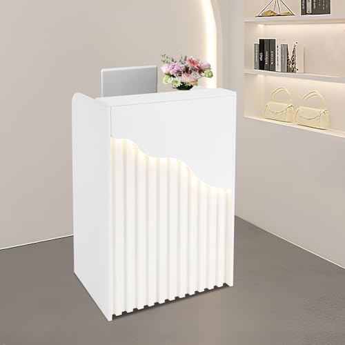 YagooFie Reception Desk with Lockable Drawer Cashier Counter Table (White)
