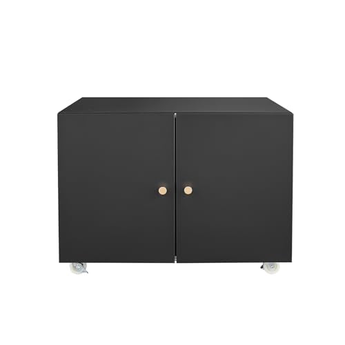 NUPczxg 2-Door Lateral File Cabinet Mobile Filing Under Desk Storage Organizer with Wheels, Printer Stand & Shelves for Small Spaces Home Office Organization, Black