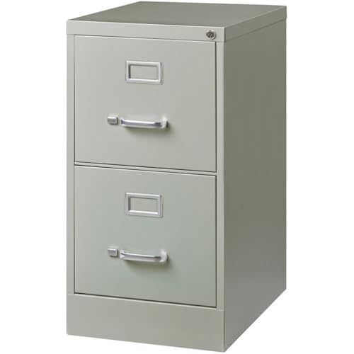 Pemberly Row 22" 2-Drawer Metal Vertical Filing Cabinet, Light Gray Finish, Commercial Grade Steel Construction, Lockable Letter Width Drawers, Smooth Ball-Bearing Slides, Office Storage Solution