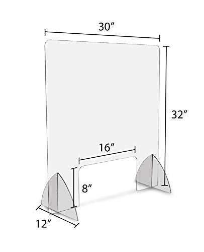 Clear Sneeze Guard - Commercial Grade 32"H X 30"W Acrylic Protective Free Standing Shield | Premium Class for Store, Shop and Office (2 Pack)