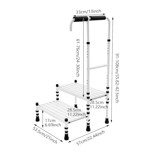 GONGDUN 2-Step Step with Handle Adult Ramp Stool Floor Standing Metal Carbon Steel 11.22in Step Width Stools 2 Step Ladder Step Stool Storage Rack for Home Kitchen and Office (White 2 Step)