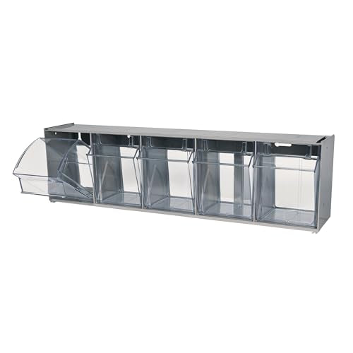 Deflecto Five-bin horizontal tilt bin storage system, 23-5/8w x 5-1/4d x 6-1/2h, Gray (20509B1PK)