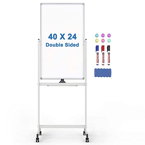 Rolling Whiteboard on Wheels 40" x 24" Aluminum Frame