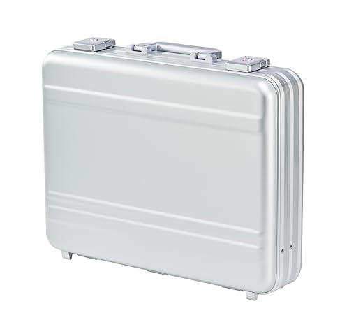 urecimy Metal Briefcase Small Aluminum 14 Inch Laptop Brief Case with Combination Lock Jewellery Travel Box Hard Case with Foam (Silver, 16.5X12.6X4.5 Inch)