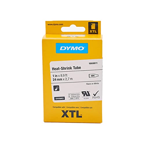 DYMO XTL Heat-Shrink Tube Labels 1" x 8.9' Black on White