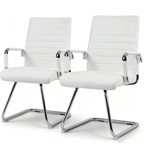Whiterye Office Guest Chair No Wheels, Faux Leather Reception Chairs, White