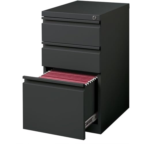 Scranton & Co 3-Drawer Metal Mobile Pedestal Filing Cabinet, Charcoal Finish, 27.75" H x 15" W x 19.88" D, Fully Assembled Steel Construction, Lockable Box/File Drawers, Office Storage Solution
