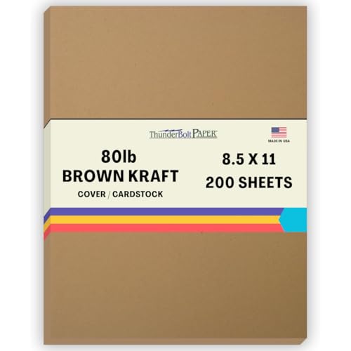 200 Brown Kraft Fiber 80# Cover Paper Sheets - 8.5" X 11" (8.5X11 Inches) Standard Letter|Flyer Size - Rich Earthy Color with Natural Fibers - 80lb/Pound Cardstock - Smooth Finish