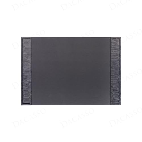 Dacasso 25.5” x 17.25” Black Crocodile Embossed Luxury Leather Desk Pad w/Side Rails - Executive Desk Surface Protector - Blotter for Writing
