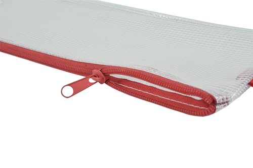 Sax Mesh Tool Case Pouches, 5 x 13 Inches, Clear with Red Trim, Pack of 10
