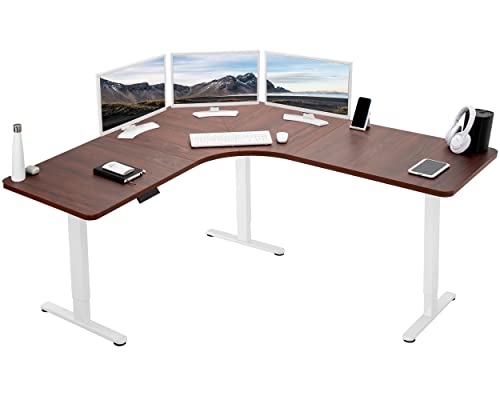 VIVO Dark Walnut 71 x 71 in Corner Standing Desk, DESK-KIT-E3CWD