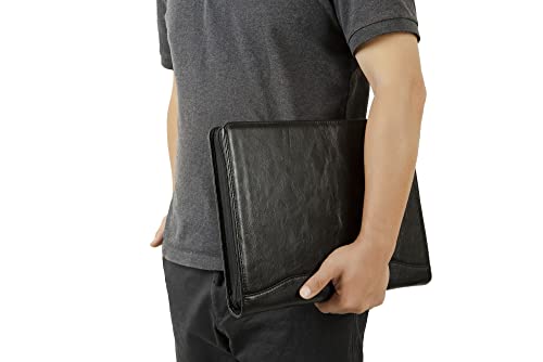 DUKE&COW Leather Portfolio, 3 Ring Binder Padfolio Folder Organizer, Handmade Personalized Notebook for Women, iPad Laptop Portfolio for Men (Black, Custom)