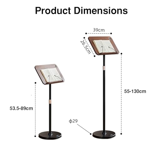 Adjustable Floor Standing Book & Laptop Stand, Music Holder with Elastic Page Clips, Ergonomic Design for Comfortable Reading, Supports Up to 20Kg, Height 53.5-89Cm,53.5-89cm