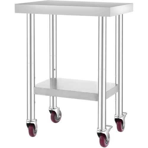 Stainless Steel Work Table 24x18x34in 700lb Leg Base 4 Wheels