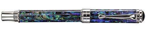 Xezo Maestro Fountain Pen, Fine Nib. Natural Abalone Sea Shell with Pure Platinum Plating. Handcrafted, Limited Edition, Serialized