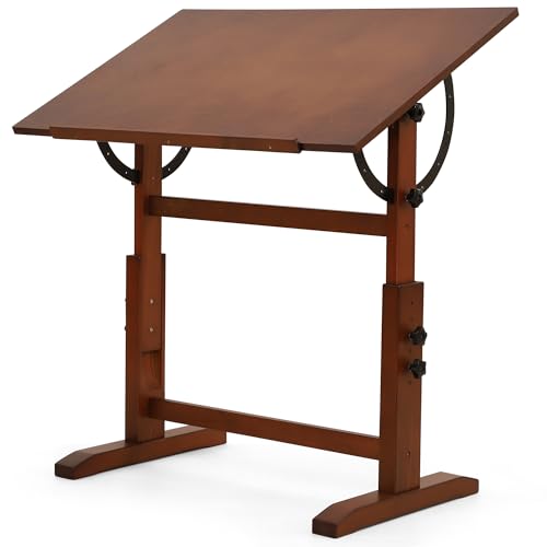 VISWIN Wood Drafting Table for Adults, 24'' x 35" Drawing Table with Adjustable Height & Angle for Art Studio, Solid Pine Wood Artist Desk for Drawing, Drafting, Writing, Reading, Sketching
