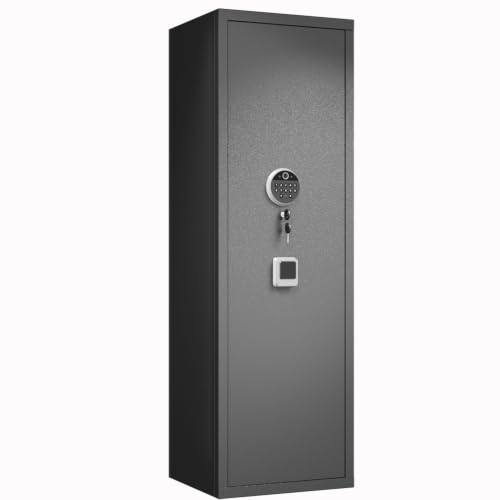 SRECELL 52" Tall Gun Safe, Biometric Rifle Safe with Keypad Lock and Adjustable Gun Rack, Long Gun Storage Cabinet with Built-in Alarm System, Pre-Assembled Firearm Storage for Home