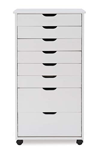 Linon Home Decor Products Corinne Eight Drawer Storage, White Wash Rolling Cart