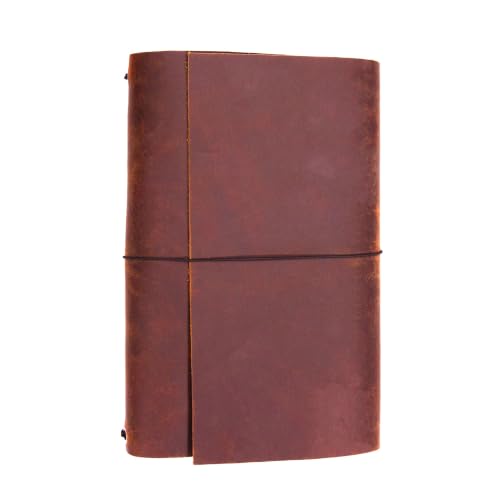 Crazy Horse Leather Trifold Journal Cover A5 – Handmade Refillable Travelers Notebook with Multiple Elastic Bands, Pen Holder & Card Slots, Brown