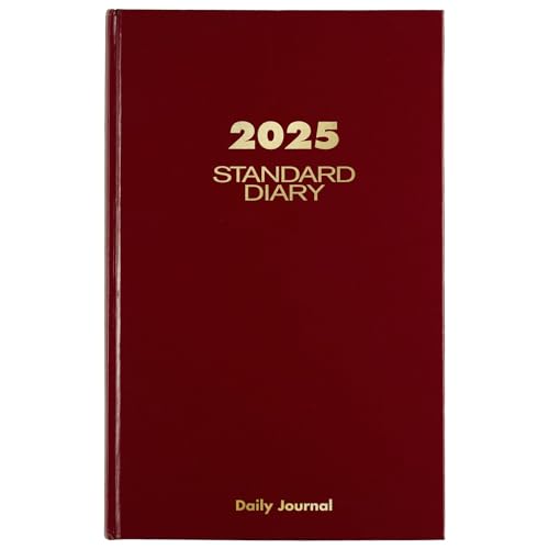 AT-A-GLANCE 2025 Diary, Daily, Standard Diary & Address Book, 7-3/4" x 12", Large, Hardcover, Red (SD3771325)