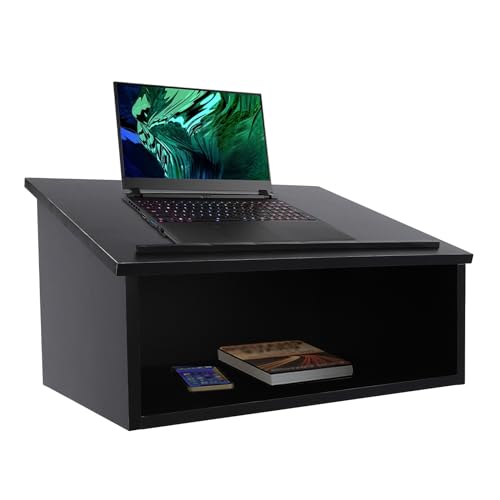 Portable Tabletop Lectern & Podium Stand with Bookstop, Foldable Design & Storage Shelf for Teacher, Speaker, Presentation, Classroom & Office Use (Black)