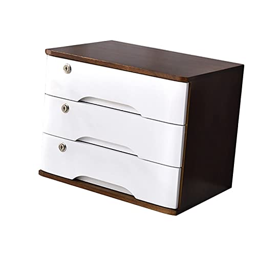 Desktop Storage Box With Drawers - Desktop File Cabinet, With Lockable Drawers Desktop Drawer Cabinet, Wooden Desktop Storage Box, Office Supplies Flat File Cabinet, A4/Receipt File Organizer (D 3 Dr