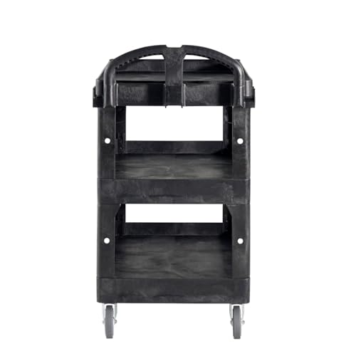 Rubbermaid Commercial Brute 3-Shelf Heavy-Duty Utility/Service Cart, Medium, High Storage, Lipped Shelves, Ergonomic Handle, 600 lb. Capacity, Ideal for Warehouse/Garage/Cleaning/Maintenance/Office