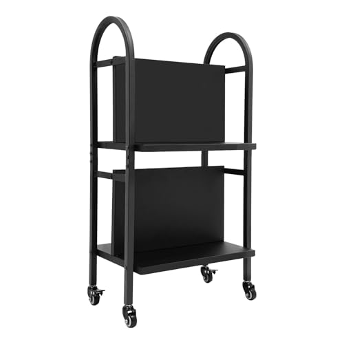 Rolling Library Book Cart, Sturdy and Versatile Office Book Cart with 4 Lockable Wheels, Black