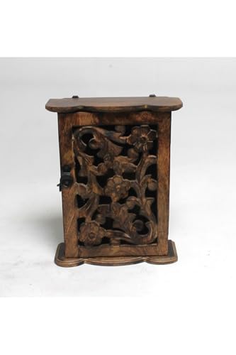 SODEF Distressed Wood Key Cabinet 9.1 x 2.8 x 11.4 inches Black Vintage Style Wall Mounted Organizer with 6 Hooks for Home and Office