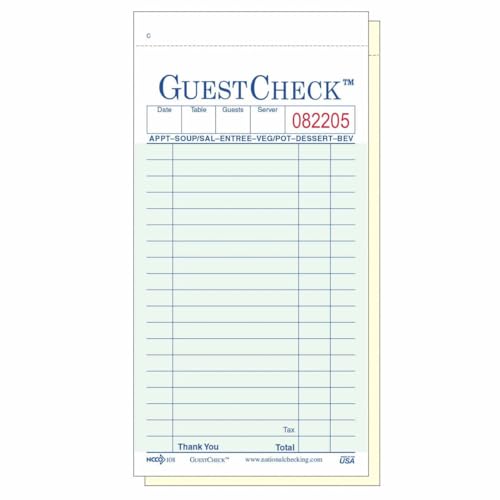 National Checking Company Carbonless Guest Check Paper - 2 Part Green, 19 Line, 3.4 x 6.75 inch - 2500 per case.