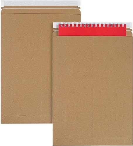 APQ Supply Natural Brown Rigid Mailers, 13 x 18 Inch. Pack of 100 Cardboard Envelopes for Photos, Documents. Sturdy Stay Flat Mailers with Self-Seal Closure. Hard Rigid Shipping Envelopes