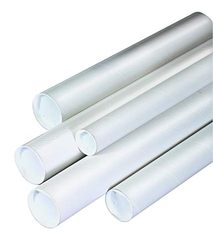 Box USA White Mailing Tubes with Caps, 4" x 26", Pack of 15, for Shipping, Storing, Mailing, and Protecting Documents, Blueprints and Posters