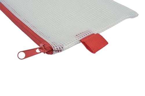 Sax Mesh Tool Case Pouches, 5 x 13 Inches, Clear with Red Trim, Pack of 10