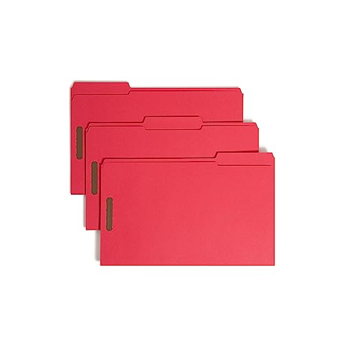 Smead(R) Colored 2-Ply Folders With Fasteners, 1/3 Cut, Legal Size, Red, Box Of 50